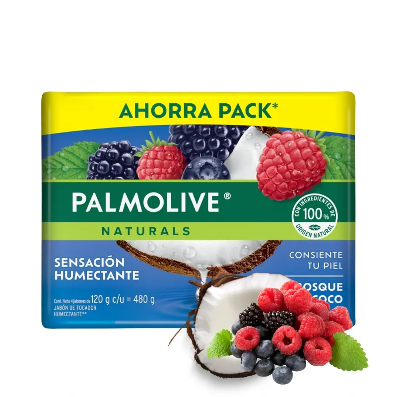 Palmolive Jabón Frutos del Bosque y Coco – Pack 4 x 120g (480g)