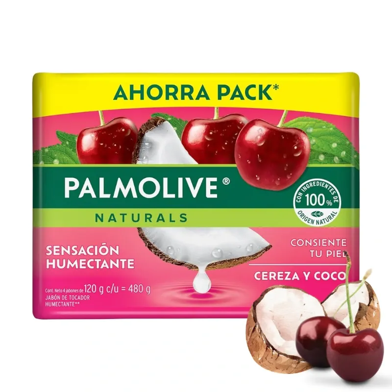 Palmolive Naturals Jabón Coco y Cereza Pack x4 de 120 gr (480g)