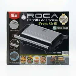 Parrilla de Prensa Roca – Placas Antiadherentes, Acero Inoxidable y Apertura 180°