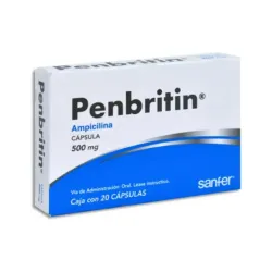 Penbritin Ampicilina 500 mg | Caja con 20 Cápsulas, Antibiótico