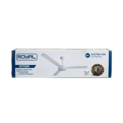 Ventilador de Techo Royal RVT56WT – Aspas Metálicas Blancas (56″ / 80W) + Control de Pared 5 Velocidades