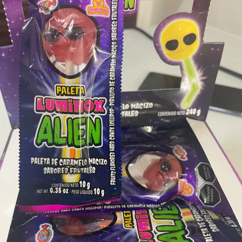 Chupa chupa lumínico forma Alíen 