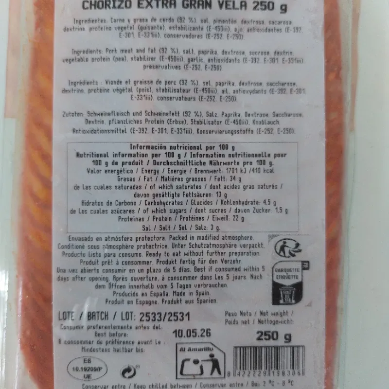 LONCHEADO CHORIZO EXTRA GRAN VELA “MARTÍNEZ SOMALO”