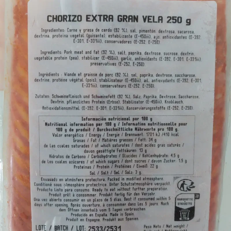 LONCHEADO CHORIZO EXTRA GRAN VELA “MARTÍNEZ SOMALO”