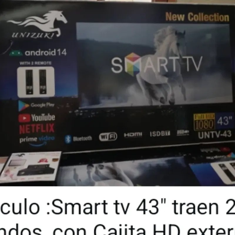 Smart tv de 43 pulgadas traen 2 mandos con cajita HD externa 