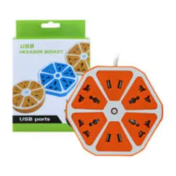 Extensión con multicontacto y USB Hexagonal