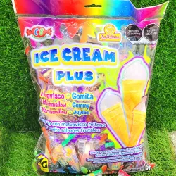 Paquete de barquillo con malvaviscos.ICE CREAM PLUS