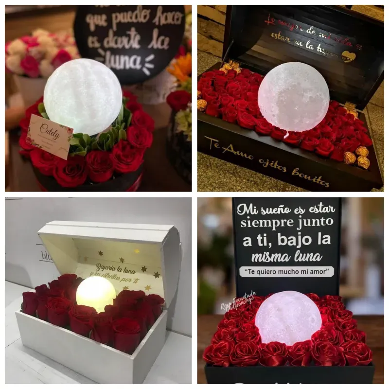 Caja con rosas 🌹 y luna🌝 