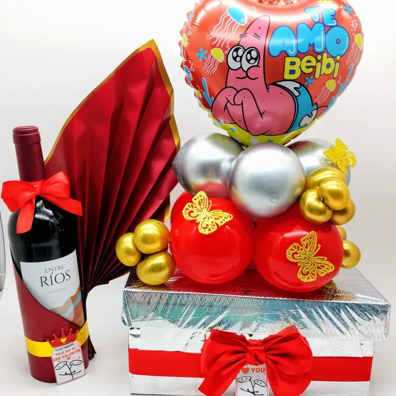Caja de regalos con vino tinto 