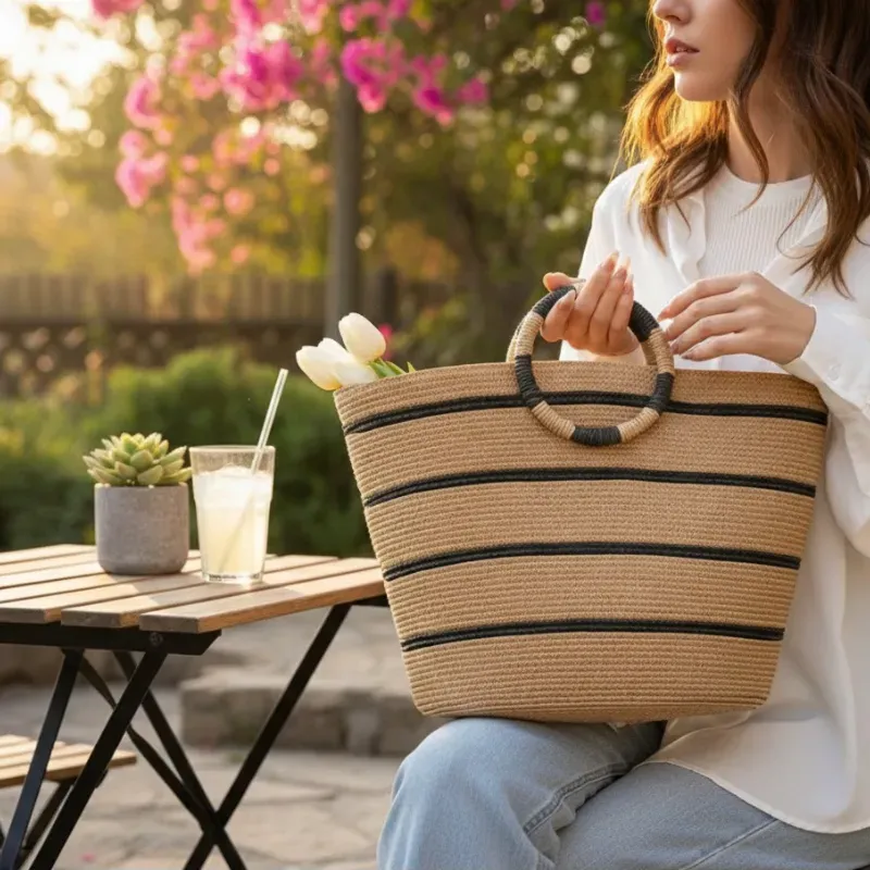 Bolso de paja sintética con aro