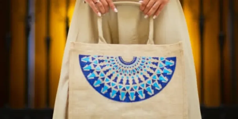Bolso de yute abanico azul