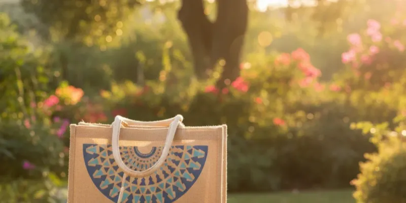 Bolso de yute abanico azul