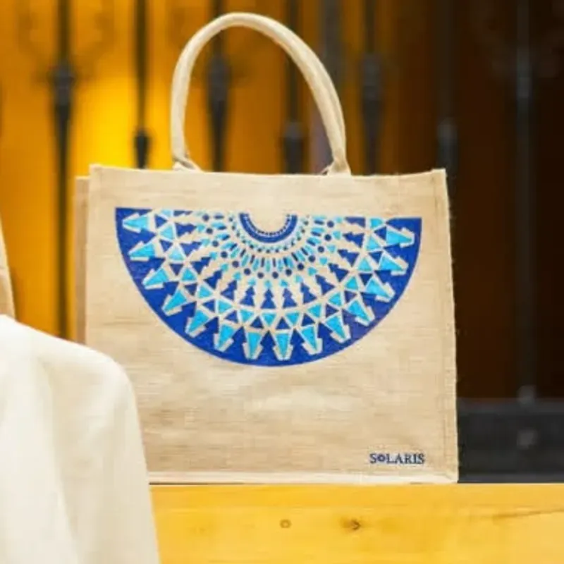 Bolso de yute abanico azul