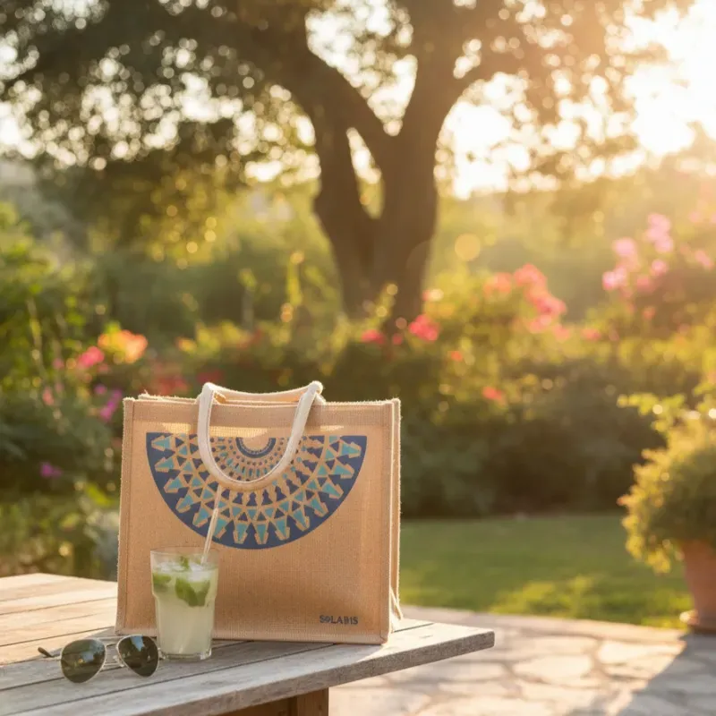 Bolso de yute abanico azul