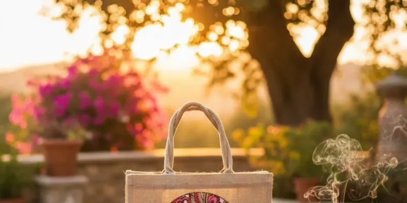 Bolso de yute arabesco rosado