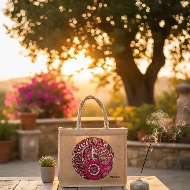 Bolso de yute arabesco rosado