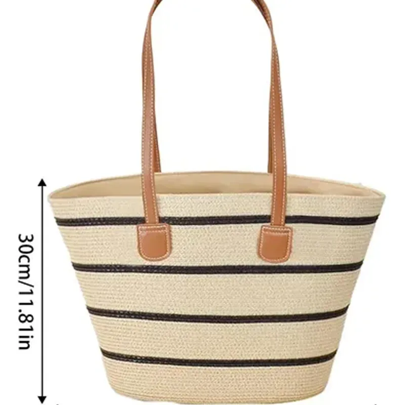 Bolso lineas negras de paja sintética