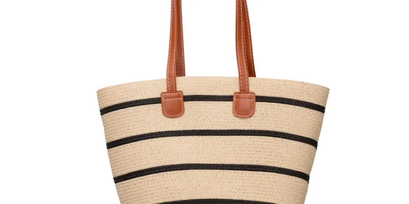 Bolso lineas negras de paja sintética