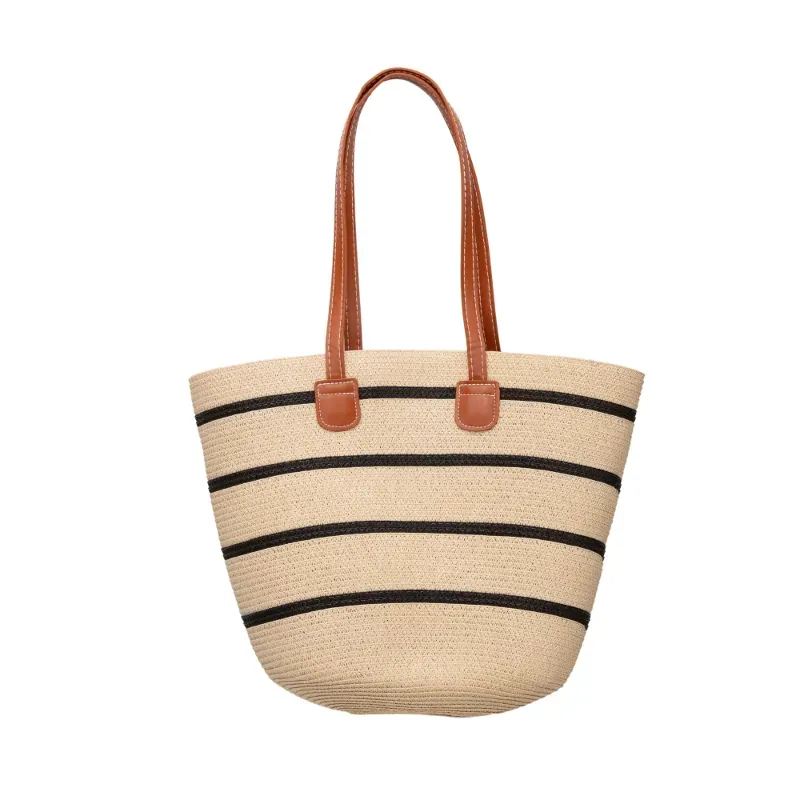 Bolso lineas negras de paja sintética