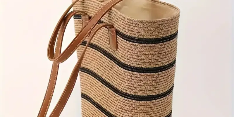 Bolso paja lineas negras
