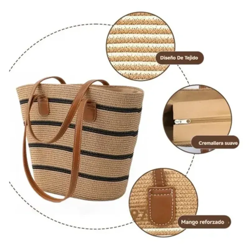 Bolso paja lineas negras