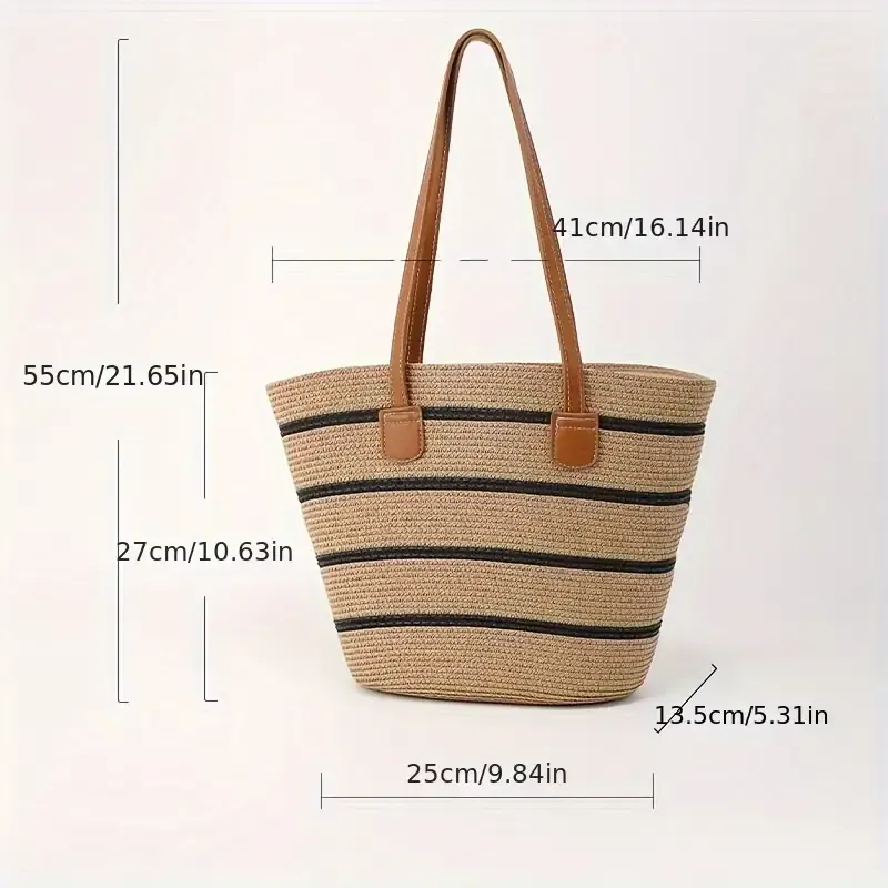 Bolso paja lineas negras