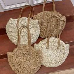 Bolso paja sintética redondo