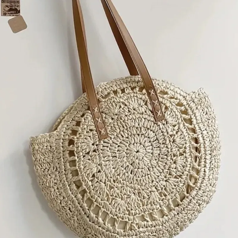 Bolso paja sintética redondo