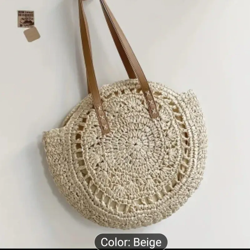 Bolso paja sintética redondo