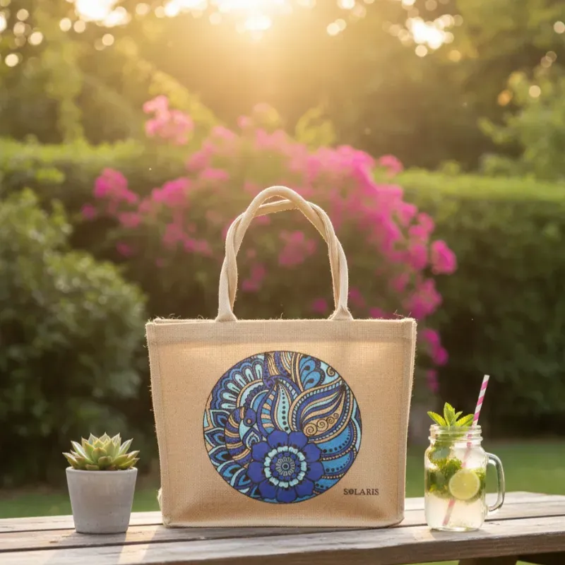 Bolsode yute arabesco azul