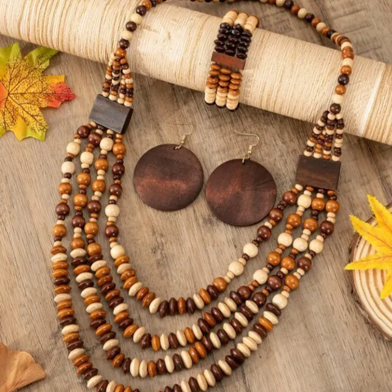 Conjunto de collar de madera