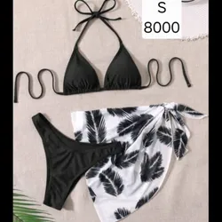 Bikini Negro pareo Blanco