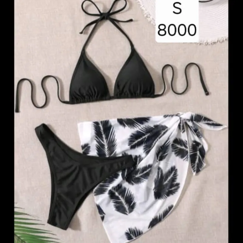 Bikini Negro pareo Blanco