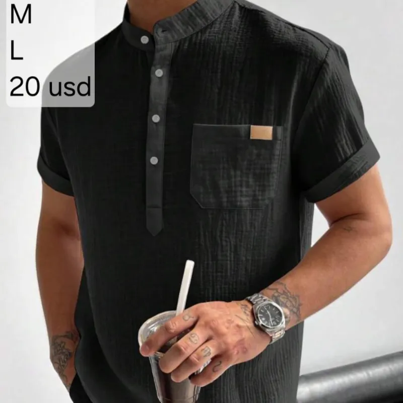 Camisa Negra cuello chino