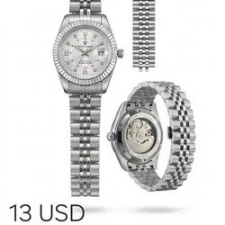 Reloj plateado y blanco