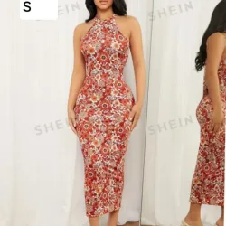 Vestido ajustado de flores naranjas 