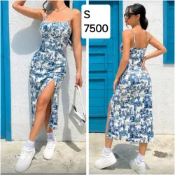 Vestido azul estampado ajustado