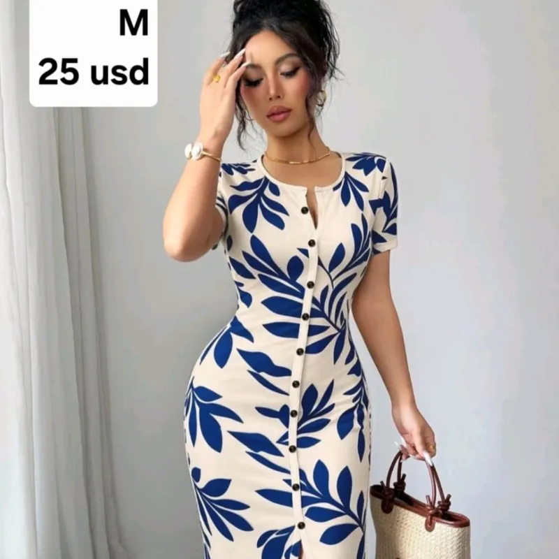 Vestido azul y blanco ajustado