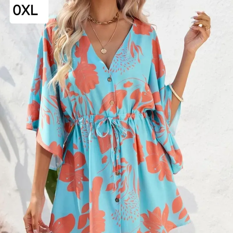 Vestido azul y naranja 