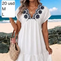 Vestido Blanco detalles Azul