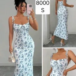 Vestido Blanco flores azules