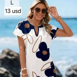 Vestido Blanco Flores Azules