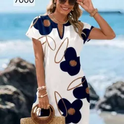 Vestido Blanco Flores Azules