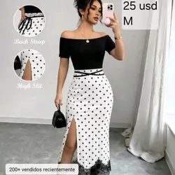 Vestido Blanco y Negro de bolas