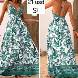Vestido Blanco y Verde largo