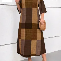 Vestido de cuadros café 