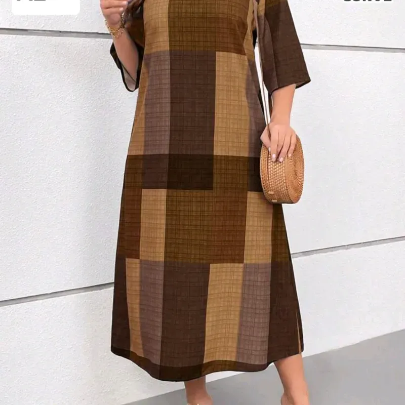 Vestido de cuadros café 
