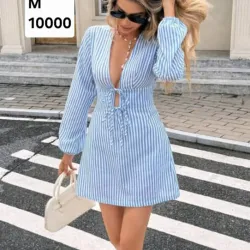 Vestido de mangas azul con rayas