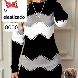 Vestido de mangas negro gris y blanco 