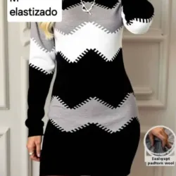 Vestido de mangas negro gris y blanco 